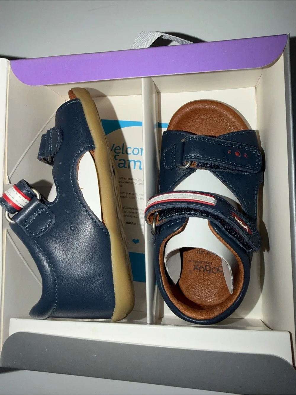 NWT Bobux Step Up Navy Leather Sandals Size 4-4.5 Baby First Walker 20 EU